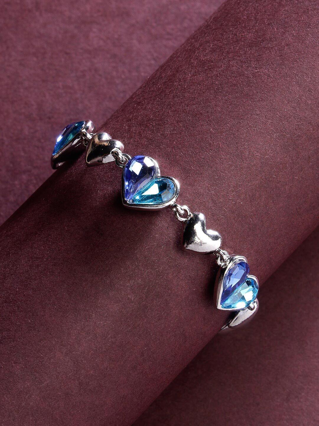scintillare by sukkhi women turquoise blue crystals oxidised rhodium-plated charm bracelet