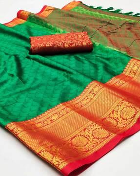sclout women's soft cotton kanjivaram silk saree with blouse piece saree