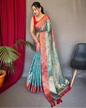 sclout women's soft tissue silk saree with blouse piece saree