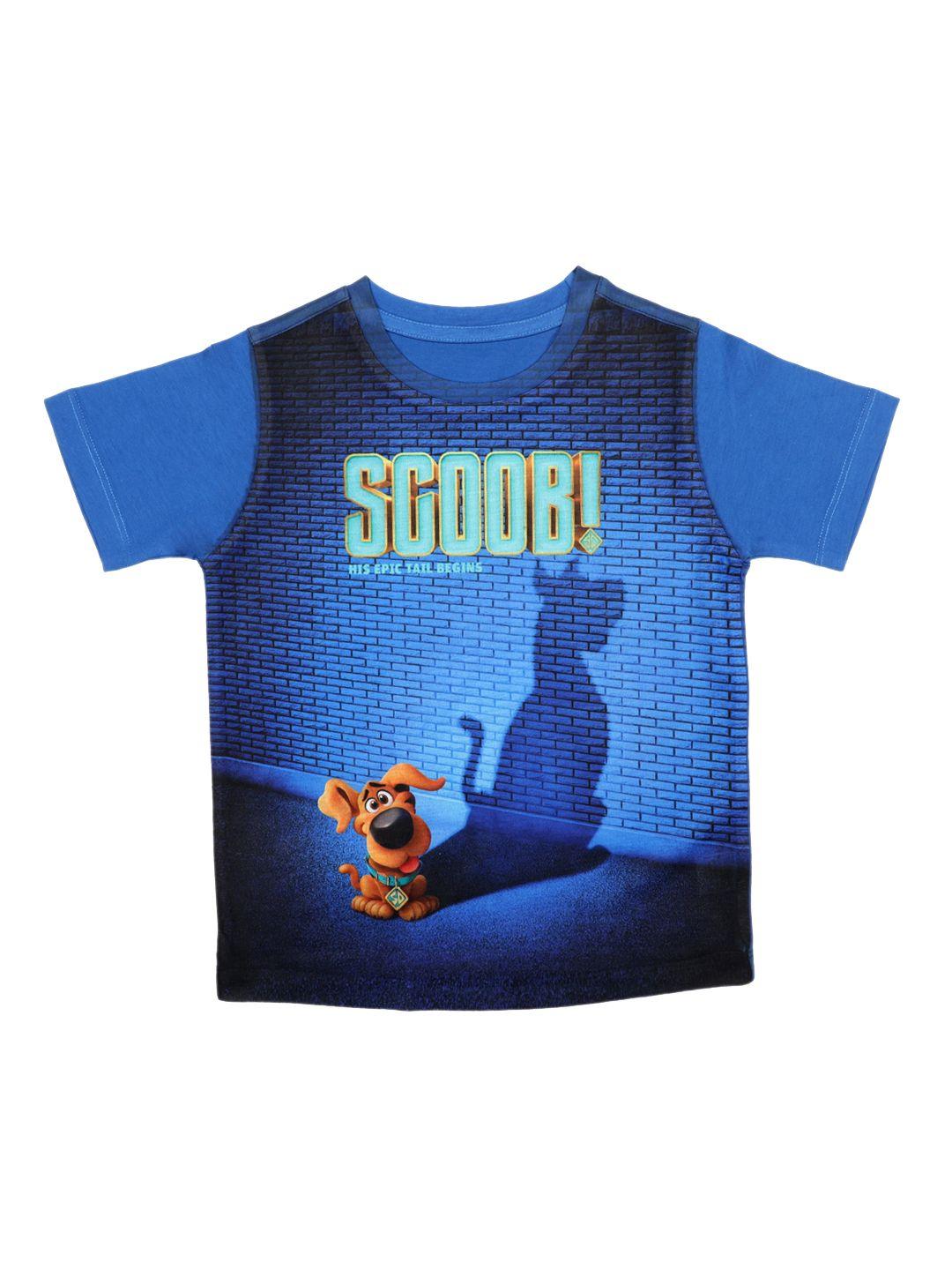 scooby-doo boys blue & brown printed round neck t-shirt