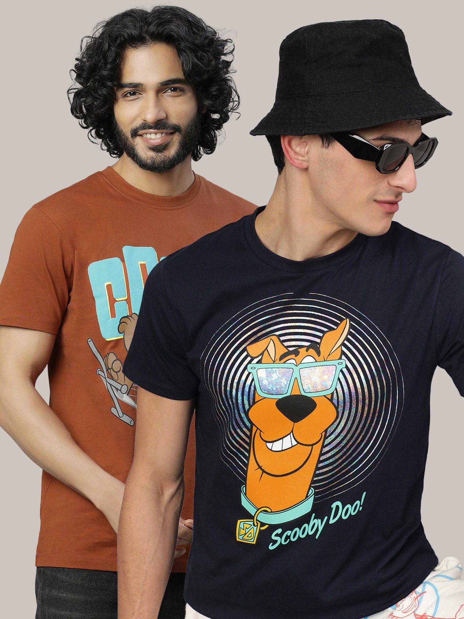scooby doo printed regular fit multicolor cotton men t-shirt (pack of 2)