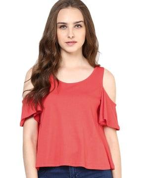 scoop-neck cold-shoulder top