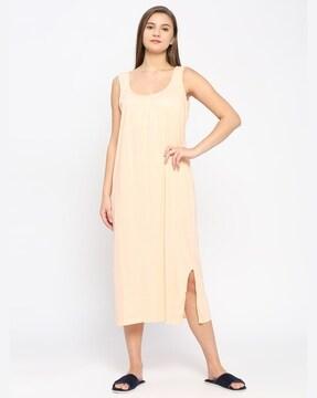 scoop-neck nightie slip with side-slits