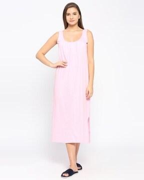 scoop-neck nightie slip with side-slits