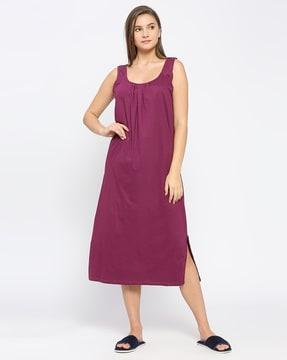 scoop-neck nightie slip with side-slits