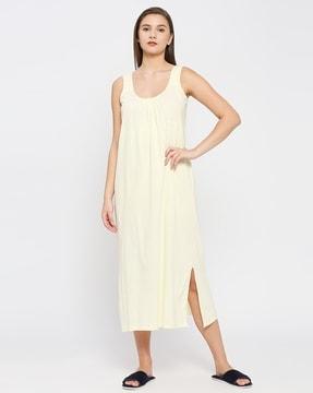 scoop-neck nightie slip with side-slits