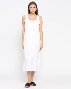 scoop-neck nightie slip with slits