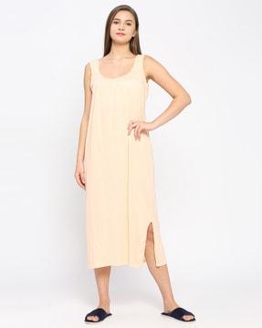 scoop-neck nightie slip with slits