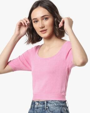 scoop neck slim fit top with back tie-up