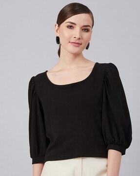 scoop neck top with bishop sleeves