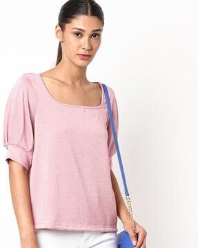scoop-neck top with cuffed sleeves