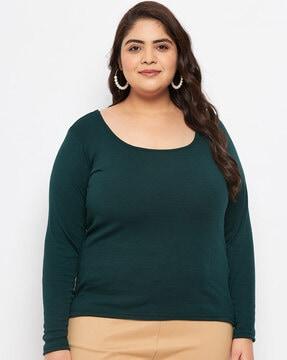 scoop-neck top with full-sleeves