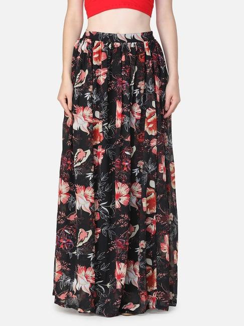 scorpius black floral print skirt