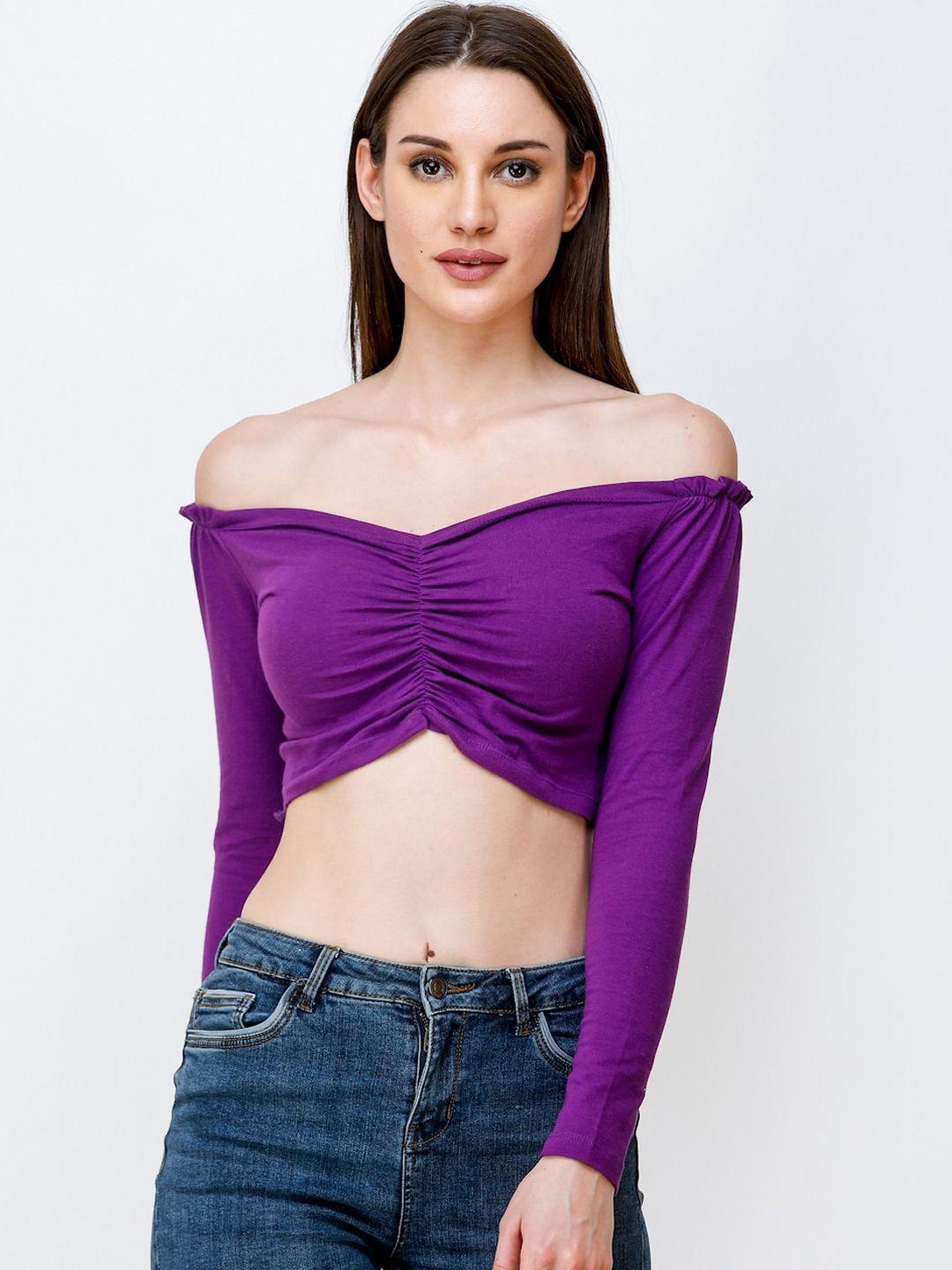 scorpius women purple solid bardot crop top