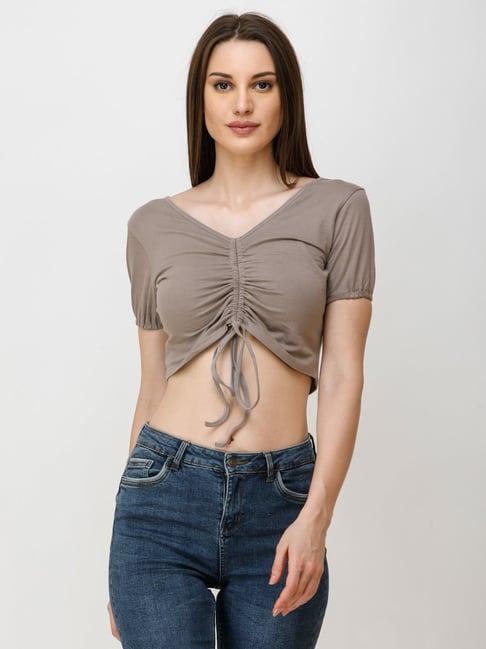 scorpius beige regular fit crop top