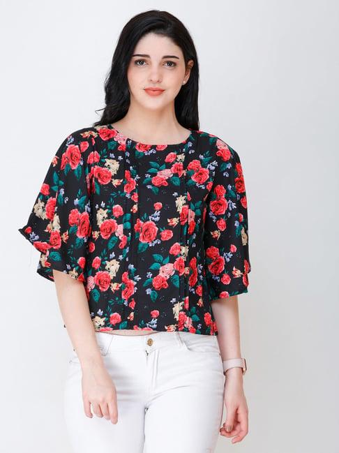 scorpius black & pink floral print top