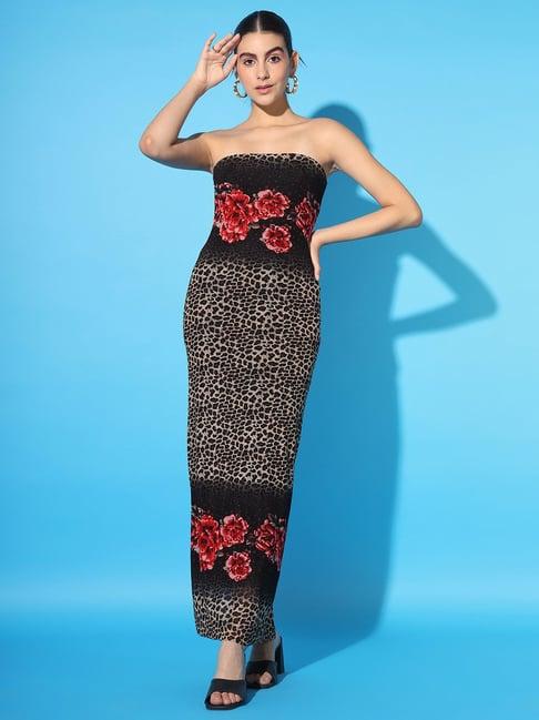 scorpius black floral print maxi dress