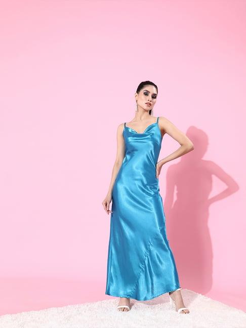 scorpius blue satin slim fit maxi dress