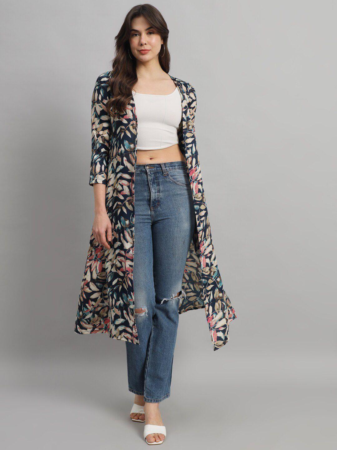 scorpius floral printed cotton longline open front shrug