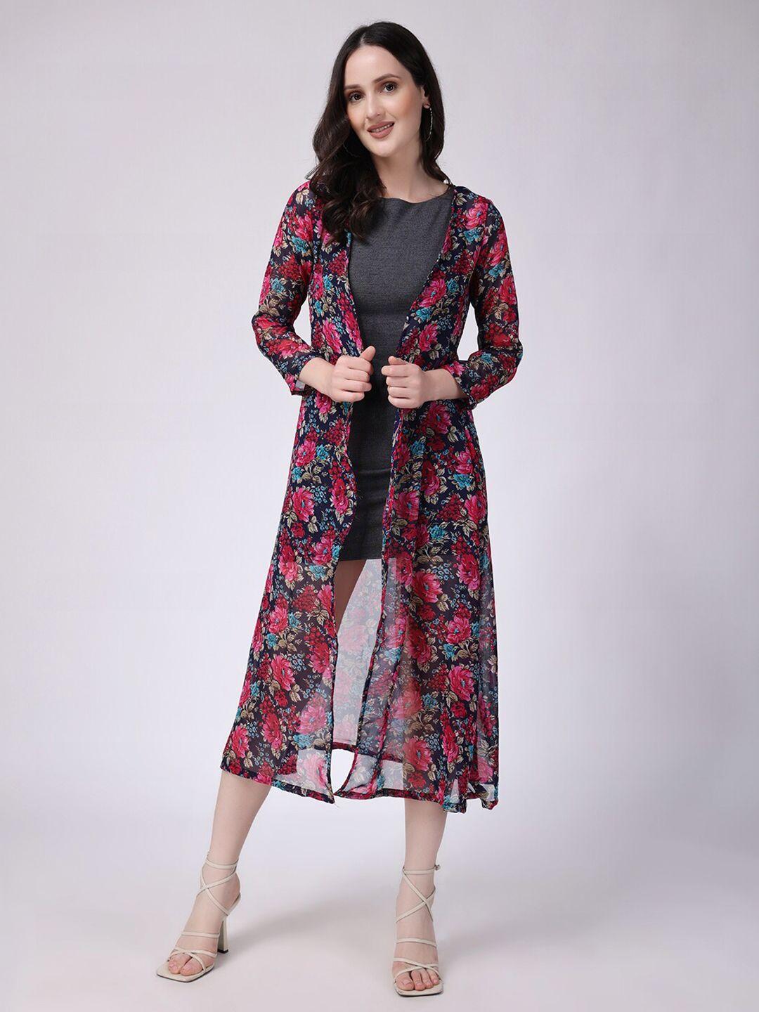 scorpius floral printed open front longline shrug