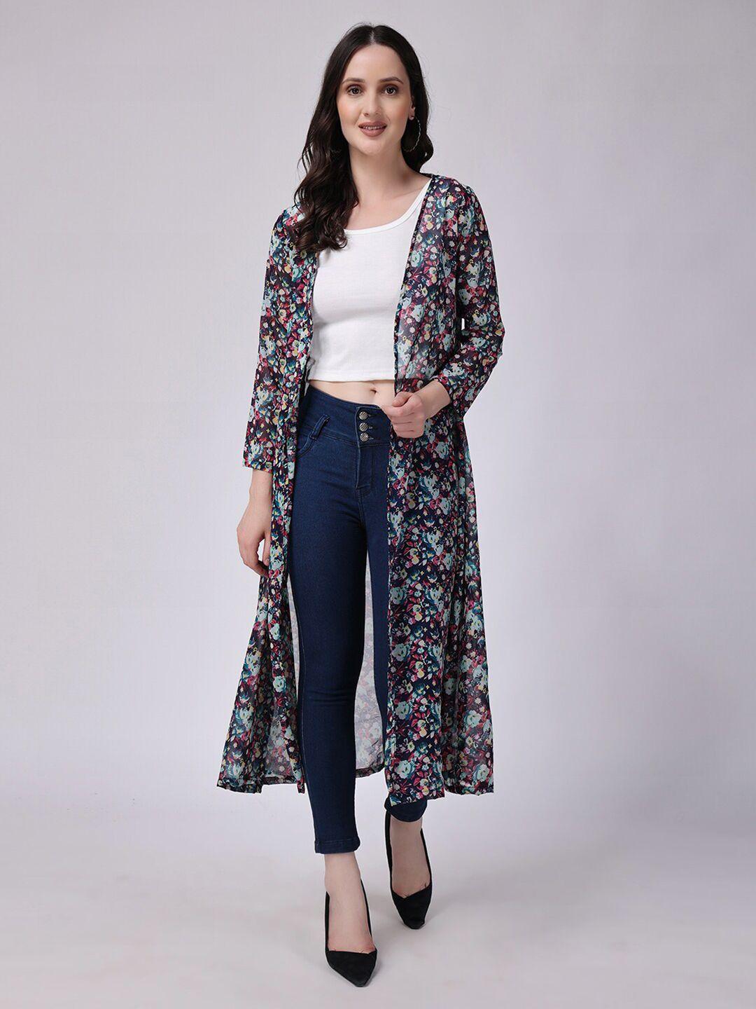 scorpius floral printed open front longline shrug