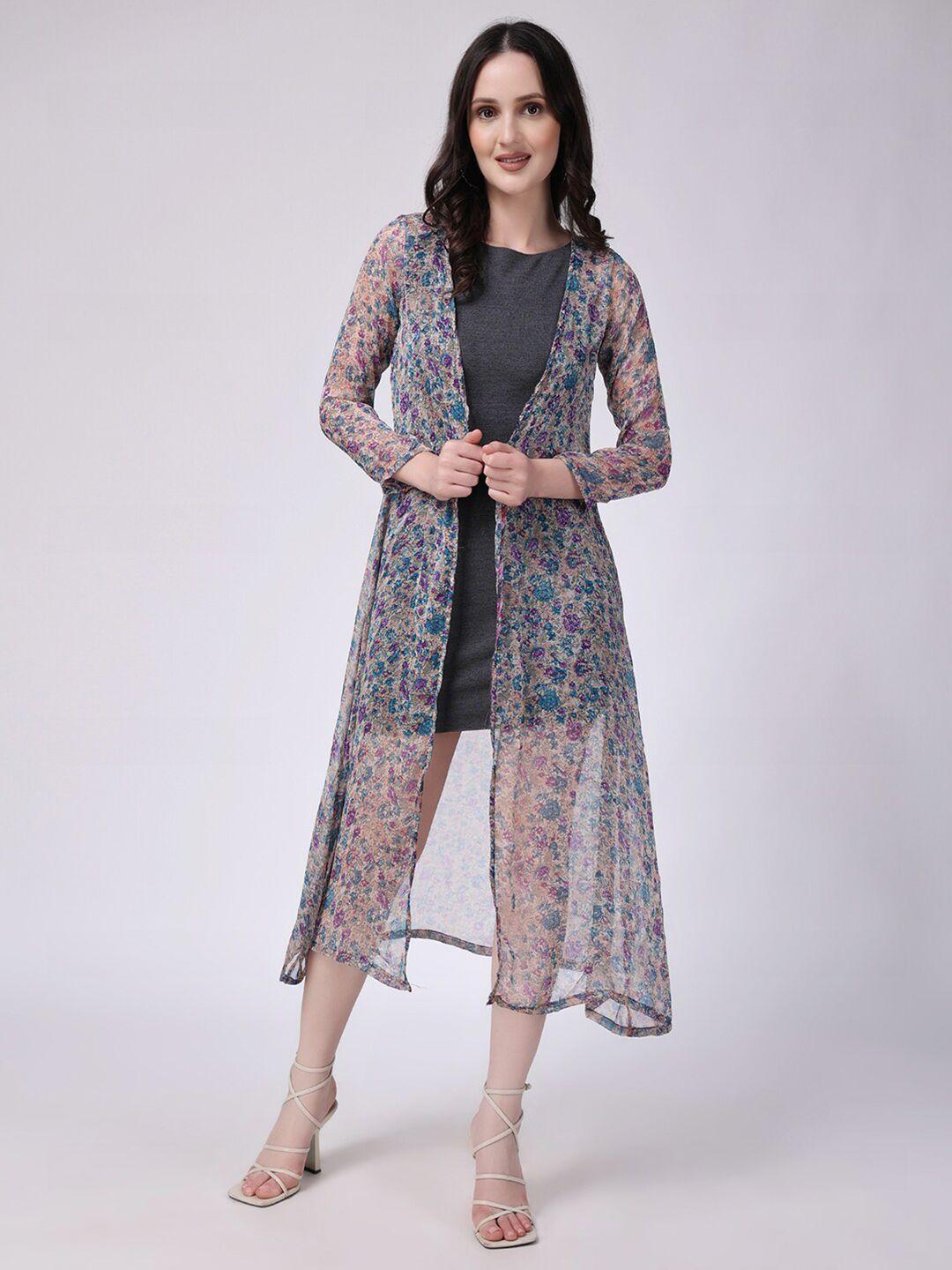 scorpius floral printed open front longline shrug
