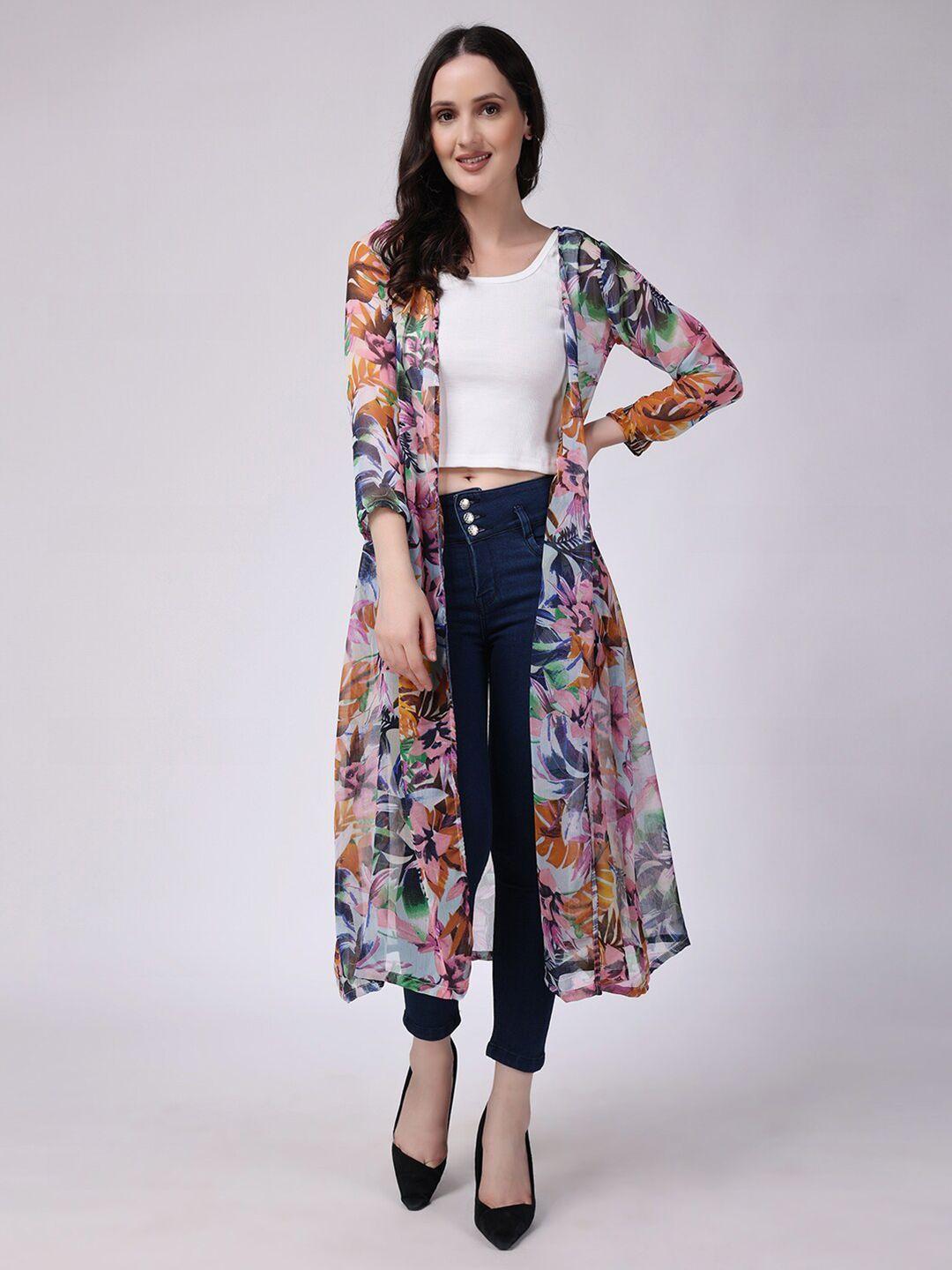 scorpius floral printed open front longline shrug