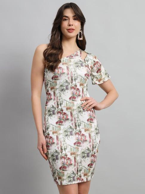 scorpius off white printed bodycon dress