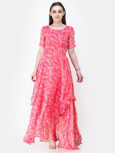 scorpius pink floral print maxi dress