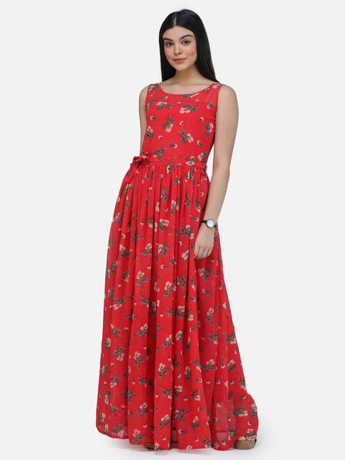 scorpius red floral print maxi dress