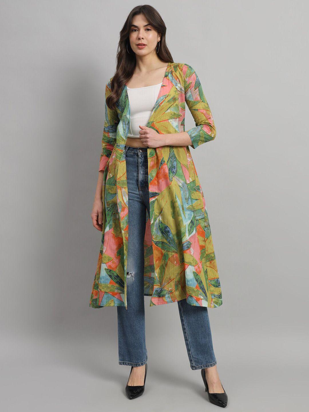 scorpius tropical printed cotton longline open front shrug