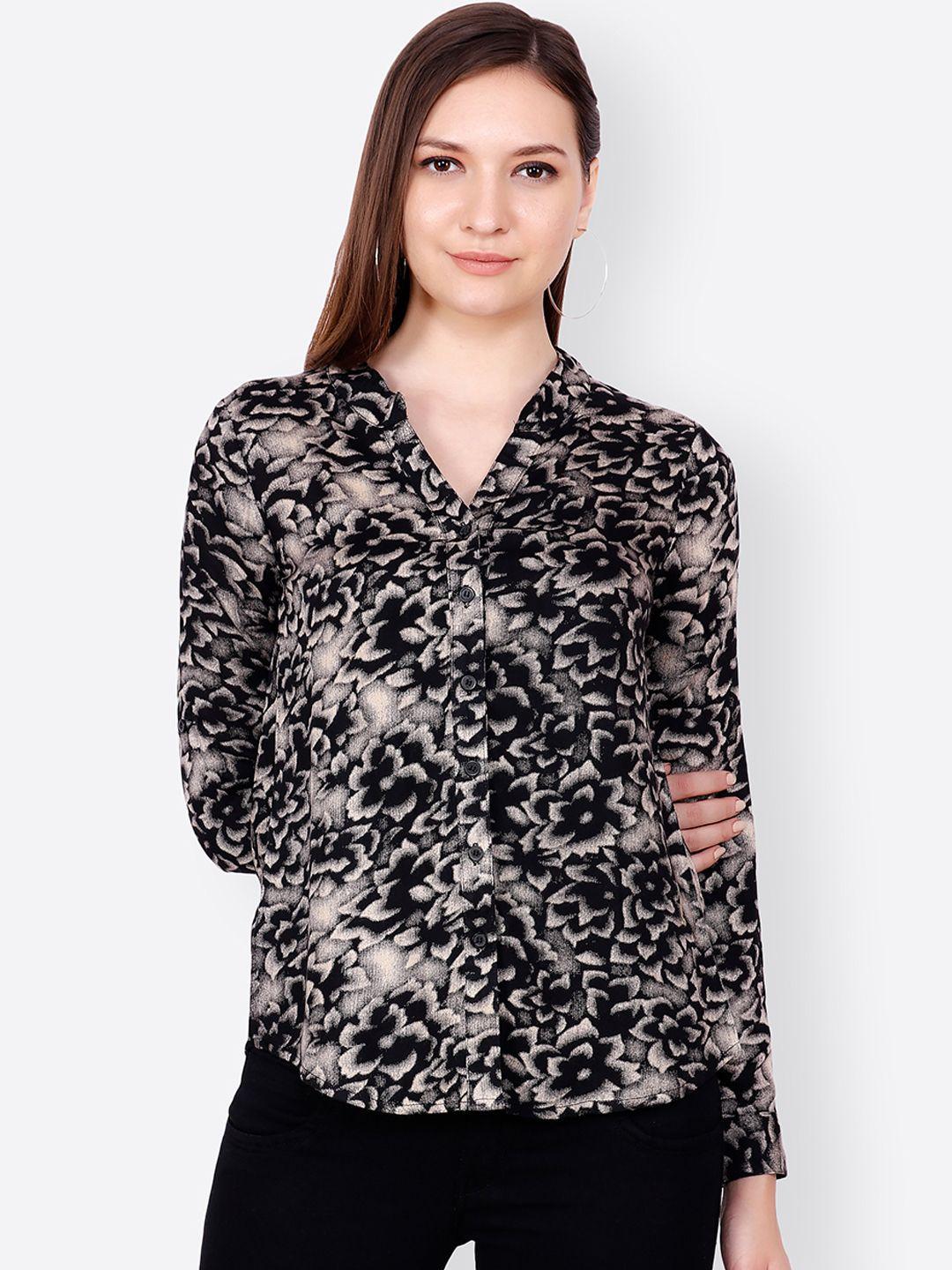 scorpius women black regular fit printed casual shirt