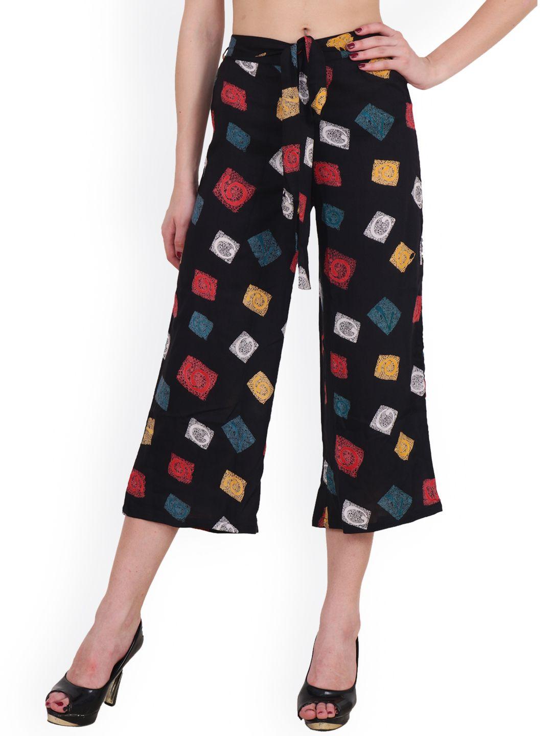 scorpius women black smart regular fit printed culottes