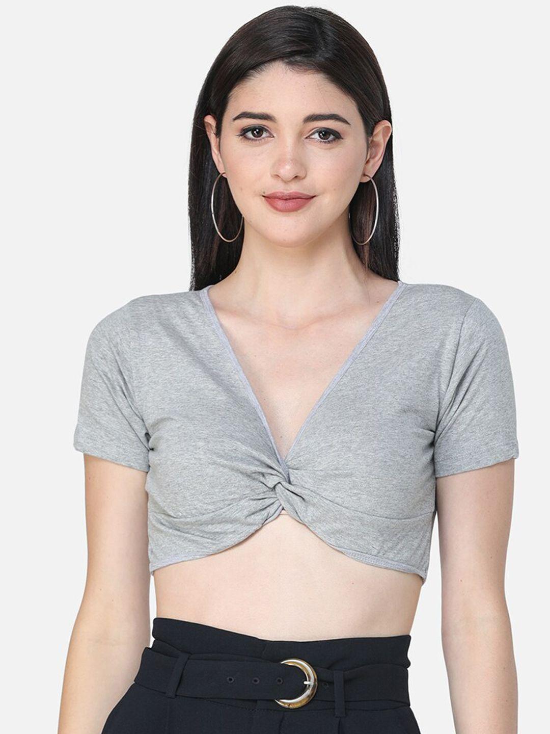 scorpius women grey melange solid fitted crop top