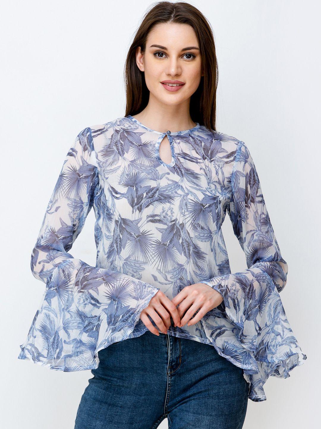 scorpius women off-white & blue printed top