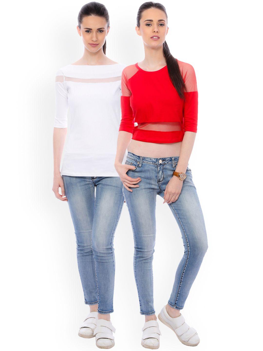 scorpius women pack of 2 solid pure cotton tops