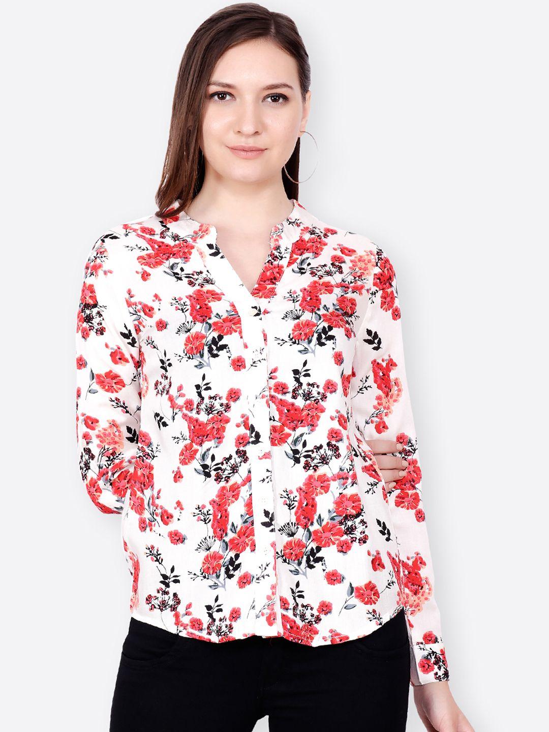 scorpius women pink & red regular fit printed casual shirt