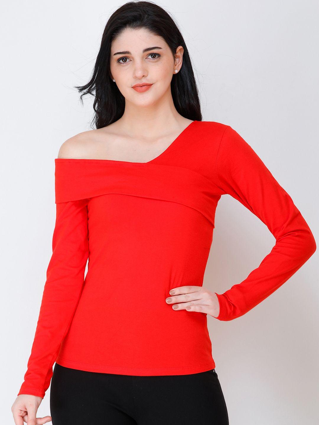 scorpius women red solid one shoulder top