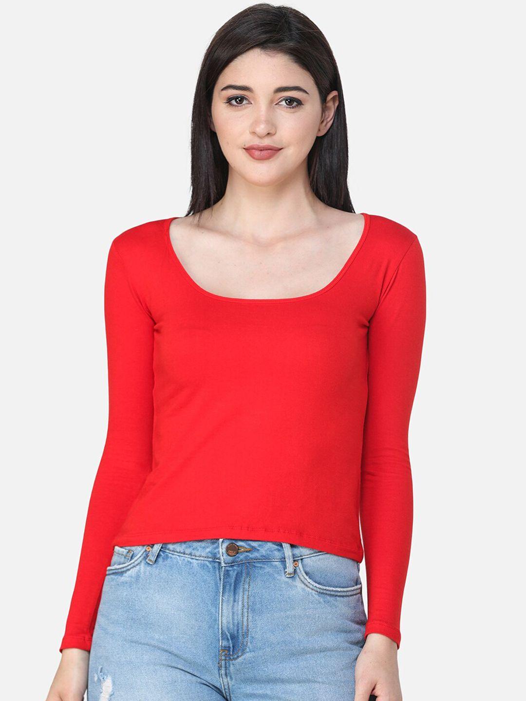 scorpius women red solid scoop neck top