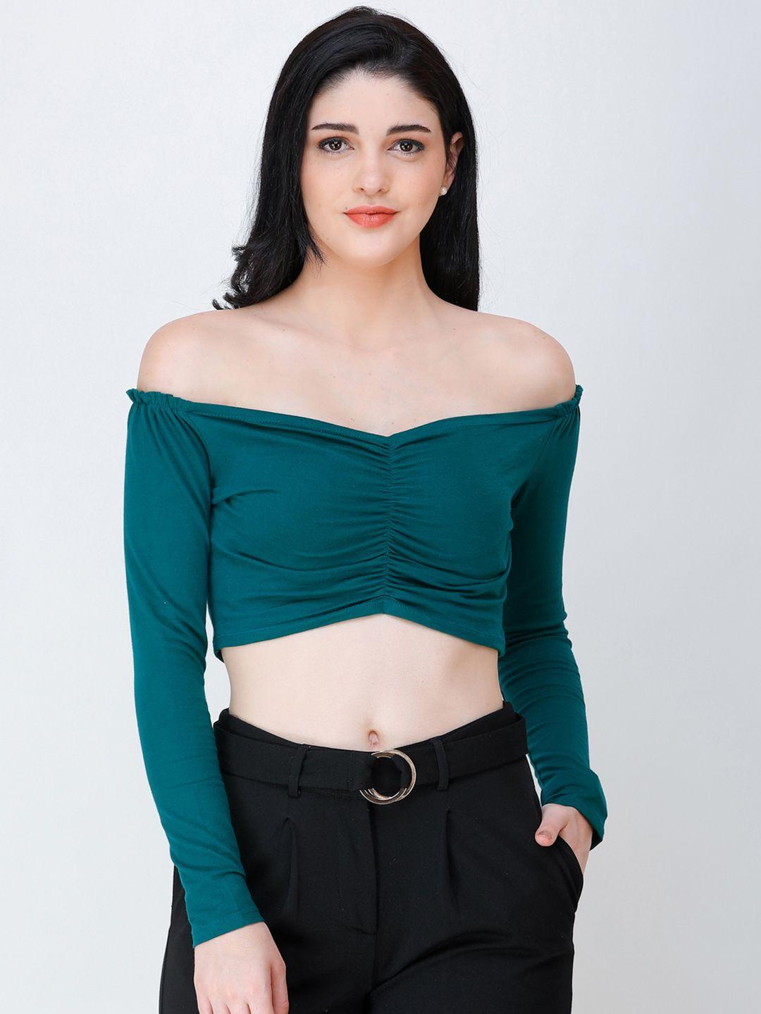 scorpius women teal green solid bardot top