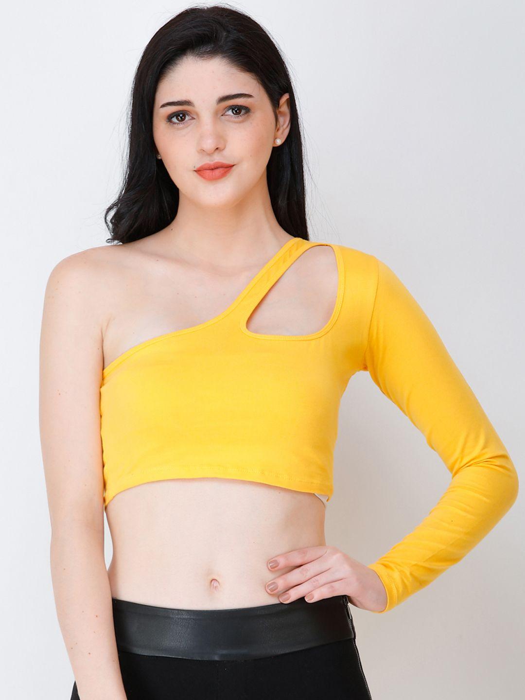 scorpius women yellow solid one shoulder top