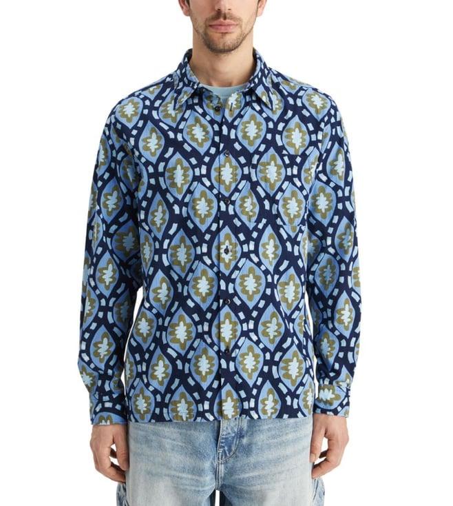 scotch & soda blue book cover aop printed seersucker shirt