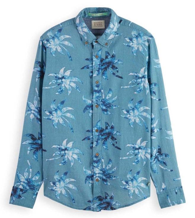scotch & soda blue floral regular fit shirts