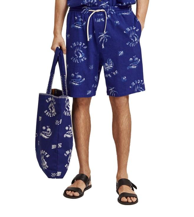 scotch & soda blue printed regular fit shorts