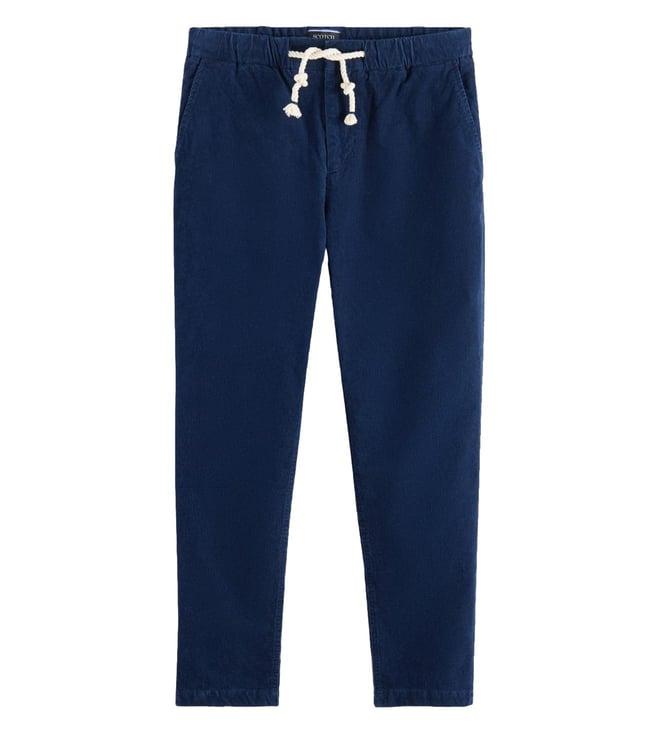 scotch & soda blue self regular fit trousers