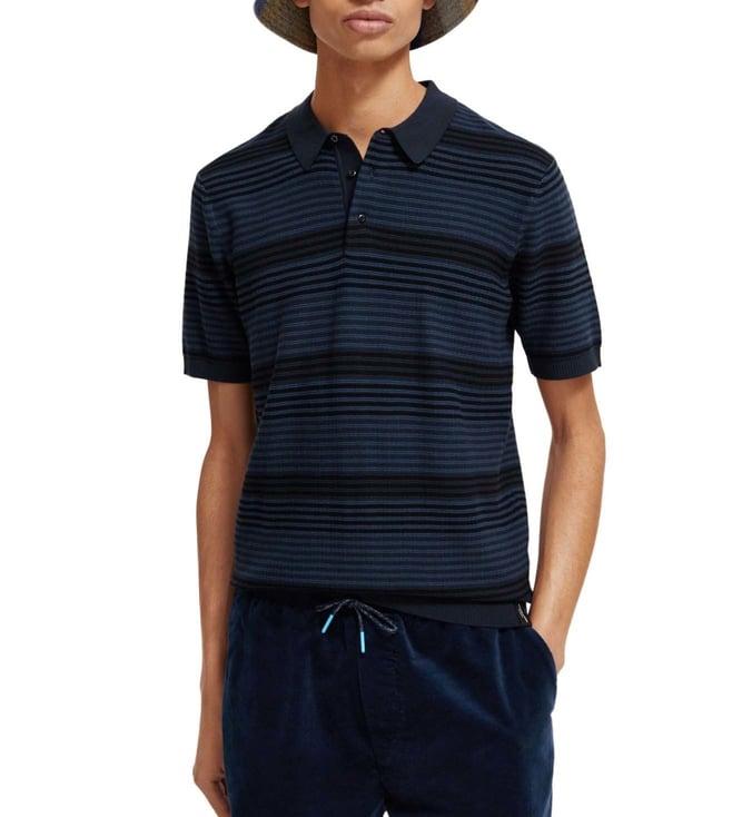 scotch & soda blue stripes regular fit polo t-shirt