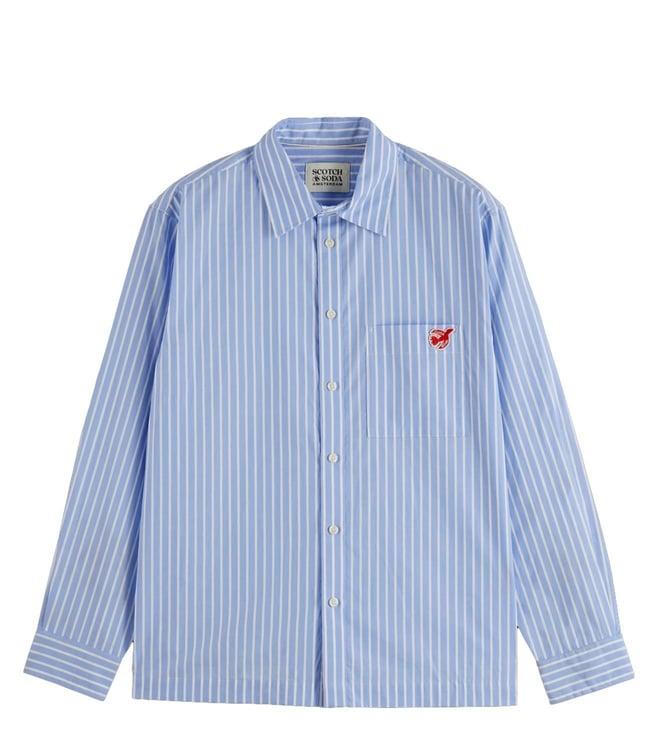 scotch & soda blue white stripe core - the free spirit peace bird poplin shirt