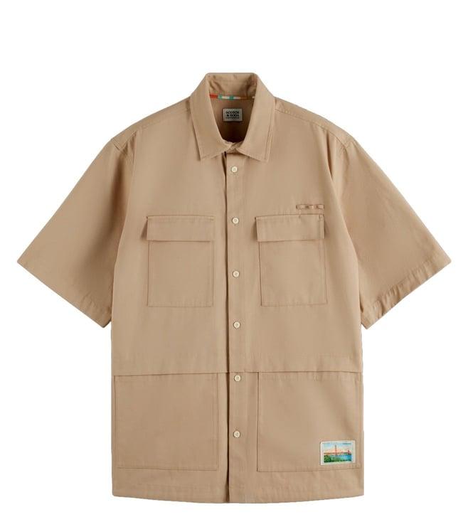 scotch & soda desert sand relaxed fit solid utility shirt