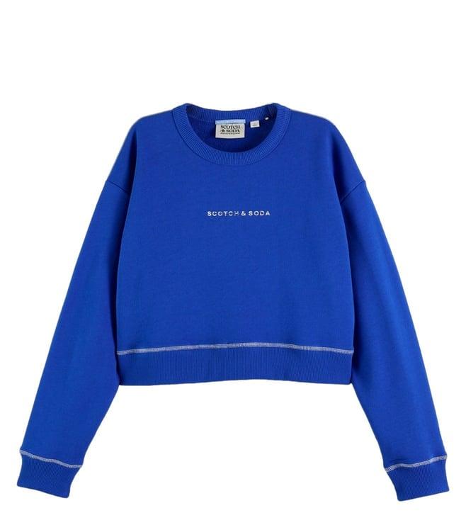 scotch & soda electric blue loose fit sweatshirt with flatlock detail