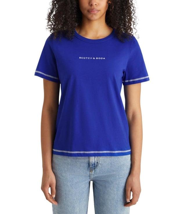 scotch & soda electric blue regular fit t-shirt with flatlock detail